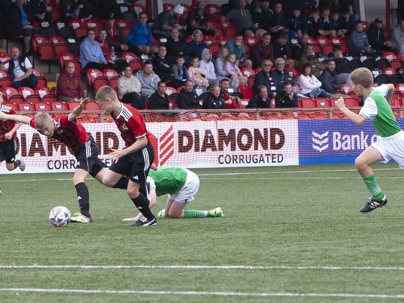 Action from Saturday’s u-12 Foyle Cup final between Crusaders and Hibs at the Brandywell, Derry. (Photos: Jim McCafferty Photography)