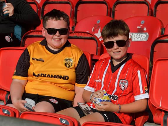 Fans in the Ryan McBride Brandywell Stadium for the Derry City versus Bohemian game on Friday evening. Photo: George Sweeney. DER2322GS – 136