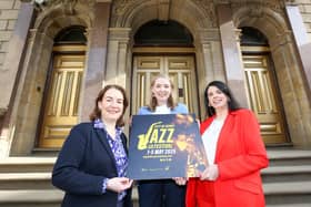 Pictured launching the EY Jazz Lounge are Aoife Warren, EY UKI Consulting Partner, Aeidin McCarter, Head of Culture with Derry City and Strabane District Council, and St Columb’s Hall Project Director, Anne Marie Gallagher. (Photo: Lorcan Doherty)