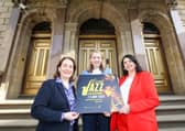 Pictured launching the EY Jazz Lounge are Aoife Warren, EY UKI Consulting Partner, Aeidin McCarter, Head of Culture with Derry City and Strabane District Council, and St Columb’s Hall Project Director, Anne Marie Gallagher. (Photo: Lorcan Doherty)