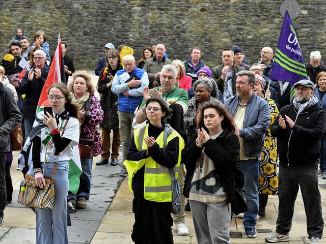 Some of the attendance at the Celebration of Migrant Workers rally held in Guildhall Square on Sunday afternoon. Photo: George Sweeney