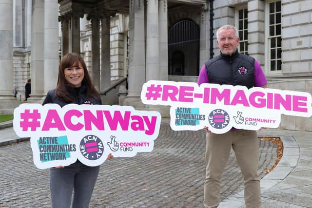 Launching the Reimagining Peace event on the future of funding, to be held at Belfast City Hall on September 29, are Vicky Moore, The ACN Way Programme Lead, and Dan Barkley, ACN Co-ordinator.
