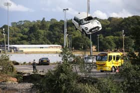 General view of the car park at the River Faughan at Drumahoe, Derry after the severe storms of August 2017. Photo by Kelvin Boyes  / Press Eye.