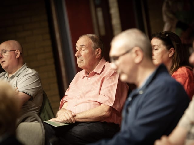 Mitchel McLaughlin at Thursday evening's Féile 23 'Brian Rowan - 25 Pieces' event in Pilot's Row Community Centre.