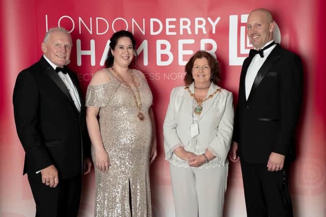 Lord Lieutenant of the County Londonderry Ian Crowe, Chamber President Selina Horshi, Derry City and Strabane Mayor Patricia Logue, US Consul General James Applegate.