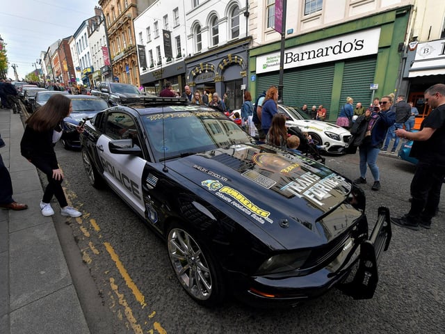 One of the 48 super cars and American Muscle cars that took part in the Bear Run from Derry’s Shipquay Street to Donegal and Inishowen, on Saturday morning, raising funds for Bumbleance, the Children’s Ambulance Service. Photo: George Sweeney. DER2317GS – 110