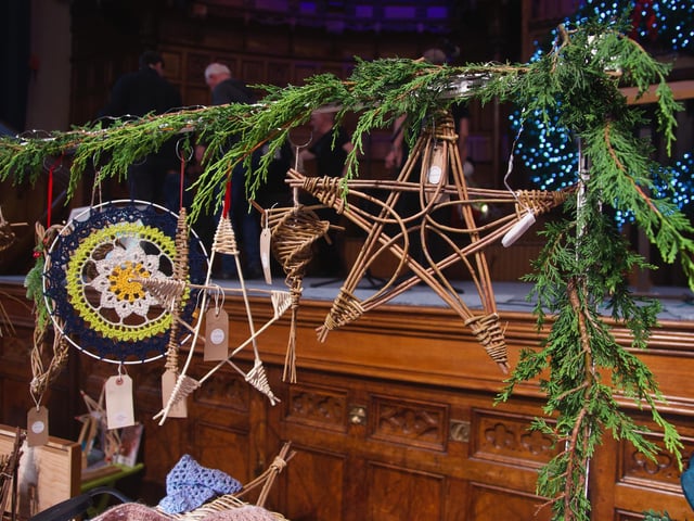 Fionnuala's Wicker Art products on display.