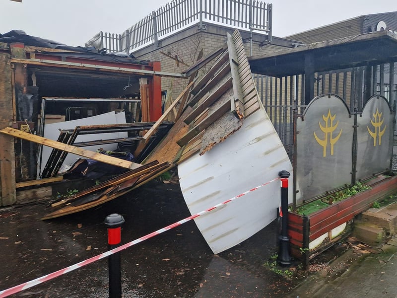 Storm damage at the Mandarin Palace on Queen's Quay.