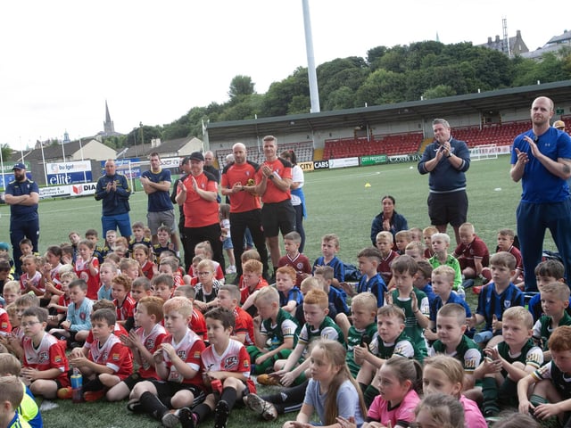 Coaches and players who participated in the Feile 23 Ryan McBride Cup at Brandywell on Wednesday afternoon.