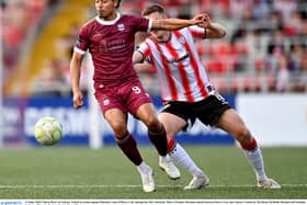 Moses Dyer of Galway United in action against Hayden Cann of Derry City.