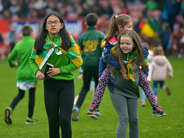 Young fans of Watty Graham’s, Glen,pictured at the SFC final game against Slaughtneil, in Celtic Park, on Sunday afternoon last. DER2243GS – 017