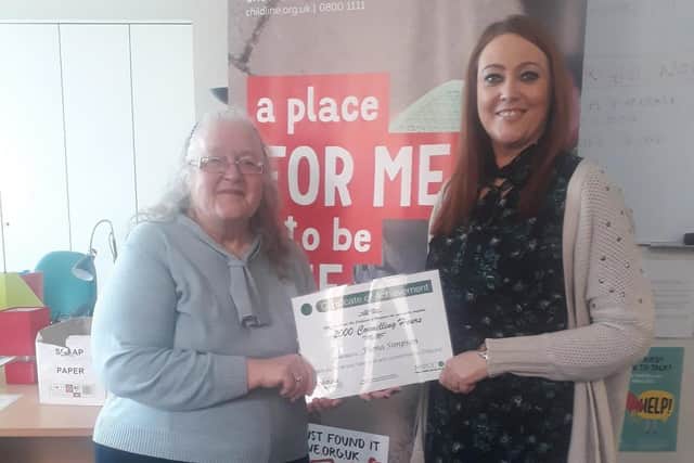 Childline Foyle's Amanda Doherty with Fiona