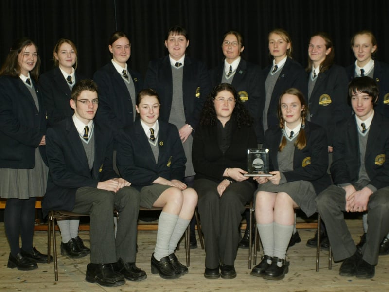 Young Enterprise Award receipients "Fashion Police" pictured receiving their award from Miss Scullion at the Lumen Chrisit College Senior Prizegiving.  (1001JB25)