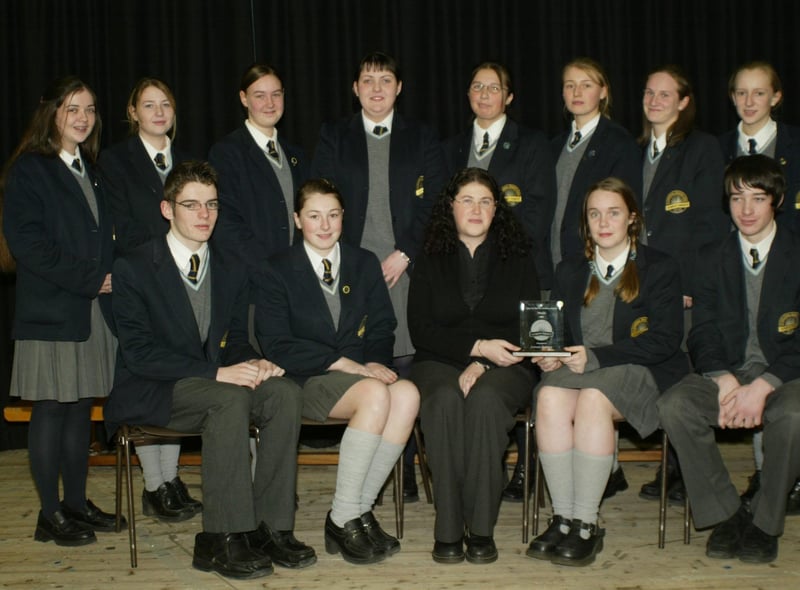 Young Enterprise Award receipients "Fashion Police" pictured receiving their award from Miss Scullion at the Lumen Chrisit College Senior Prizegiving.  (1001JB25)