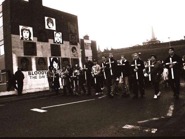 Scenes from the Bloody Sunday commemorative events in Derry in January 1996.