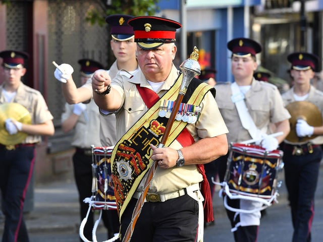 Orangemen take part in the July 12 celebrations in Derry’s city centre on Saturday morning. Photo: George Sweeney