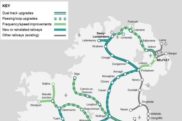 Regional and rural interventions identified in Arup's draft All-Island Strategic Rail Review