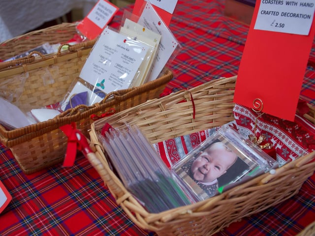 Hand-crafted coasters on display at the Clooney Hall Christmas Fair.
