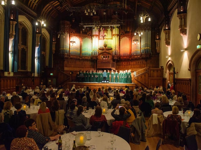 The Mayor Councillor Sandra Duffy hosted an evening to mark International Womens Day in the Guildhall which included a performance by Colmcille Ladies Choir, an address by Mary Keogh and a comical speech by Charmaine O’Donnell compered by Jeananne Craig. Picture Martin McKeown. 08.03.2