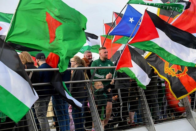 People gathered on the Peace Bridge for a Vigil for Gaza on Friday evening, organised by the Derry Irish Palestinian Solidarity Campaign. Photo: George Sweeney