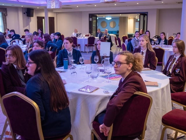 Students at Derry City and Strabane District Council’s Good Relations Team Let’s Talk event. Picture Martin McKeown. 24.11.23