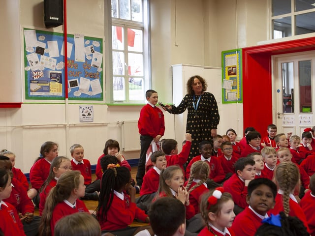 No shortage of questions during Tuesday’s Q&A at St. Eugene’s PS with Derry City players Declan Glass and Cameron McJannet.