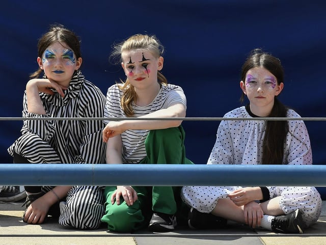 Members of the IYSC Youth Circus in Guildhall Square during the Carnival of Colours Festival. Photo: George Sweeney