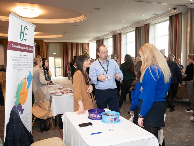 Lisa McGroary and Lisam Donnelly Mental Health Services at the HSE & IDP Health, Social Care Recruitment & Education Fair in Inishowen Gateway Hotel on Tuesday last. Photo Clive Wasson