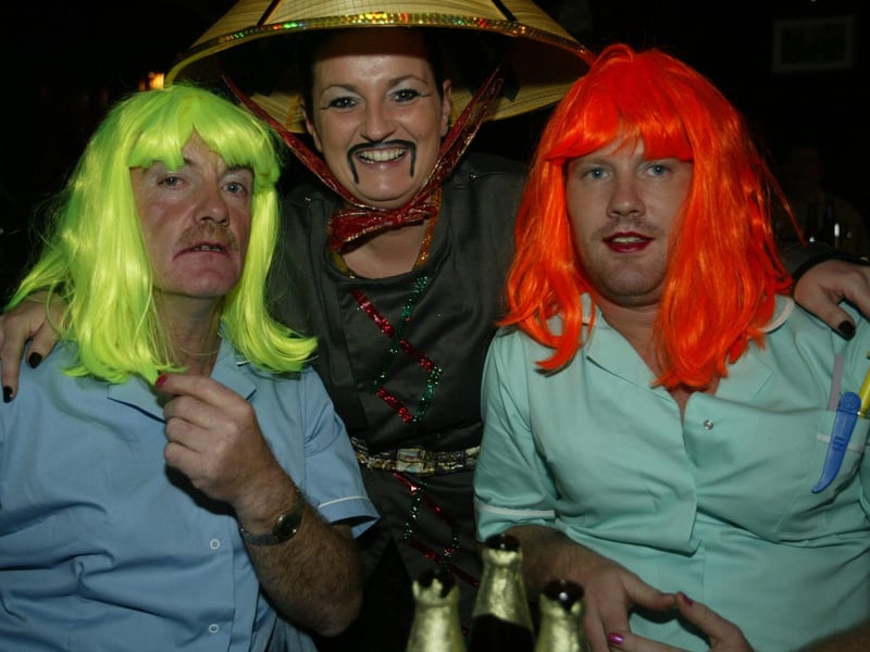 Christine Devine with her dames Anthony Brolly and Frankie Nash. (0311JB54):20 YEARS ON: Halloween celebrations in Derry in 2003