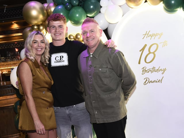 Daniel O'Connor celebrates his 18th birthday in The Cosh Bar with his parents, Sheila and Tony.