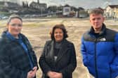 Sinn Féin's local housing spokesperson Patricia Logue (centre) with Colr. Aisling Hutton and Foyle MLA Pádraig Delargy.