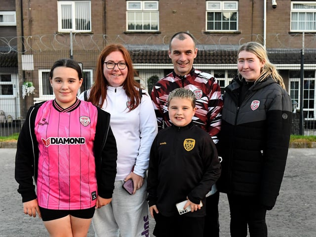 Fans arrive for Derry City’s game against Shamrock Rovers in the Brandywell. Photograph: George Sweeney