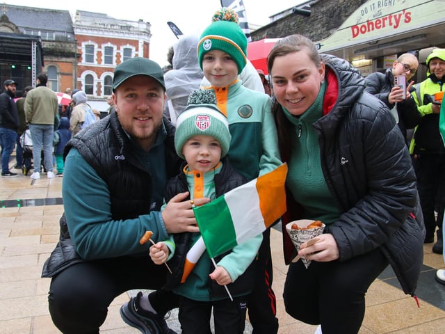 Jarlath and Mollie Canning with sons, Caleb and Finley in the Guildhall Square. (Photo - Deirdre Heaney, nwpresspics)