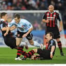Niall McGinn, Derry City, in action against Gary Deegan, left, and Stephen O'Donnell, Bohemians in the Ford FAI Cup Final 2008 at the RDS, Ballsbridge, Dublin. Picture credit: Stephen McCarthy / SPORTSFILE