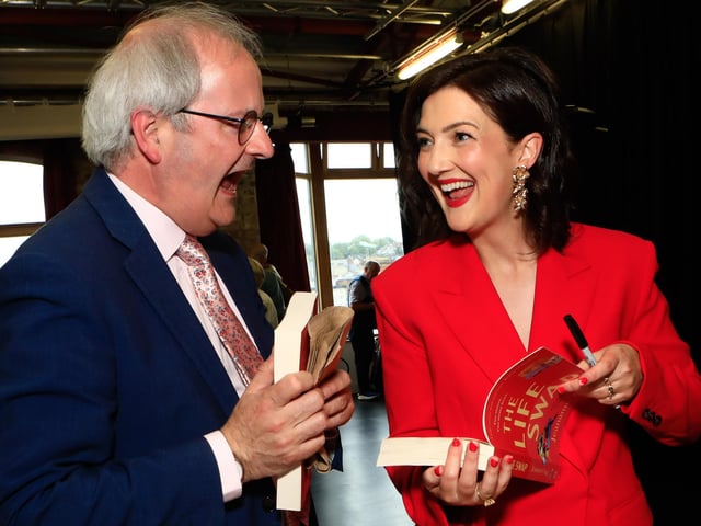 Jeananne Craig, author with John Harkin, at the launch of her first novel, published by Hachette Books Ireland, “The Life Swap”.  (Photo - Tom Heaney, nwpresspics)