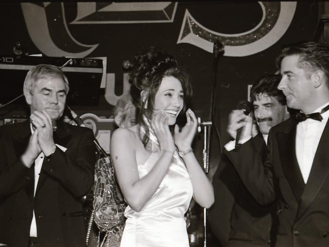 The finalists of the 1995 Miss Derry competition pictured at the final in Squires Nightclub.
