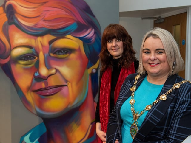 The Mayor Councillor Sandra Duffy pictured with Melanie Lynch CEO of Herstory at the launch of Peace Heroines of Northern Ireland Exhibition at Derry City and Strabane District Council’s Tower Museum. The exhibition celebrates women who "wanted to create a better future" and is part of the Herstory programme which will tour various locations marking the 25th Anniversary of the Good Friday peace agreement,:.