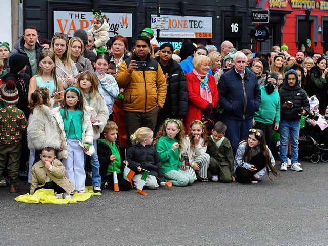 Revellers at the St Patrick’s Day parade, in Derry, on Monday afternoon. Photo: George Sweeney