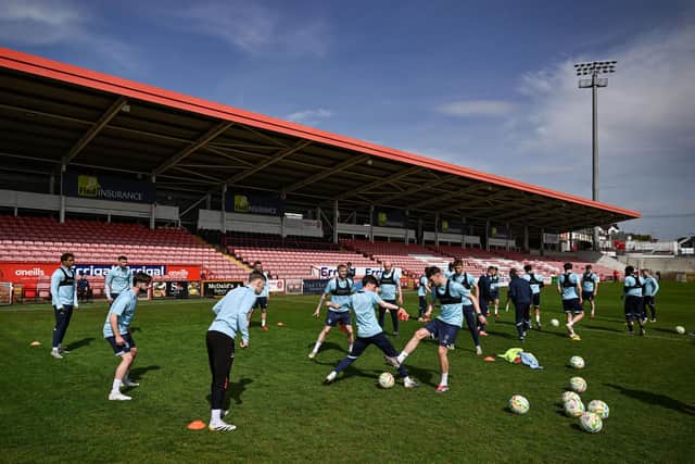 A general view during a Derry City training session at Find Insurance Celtic Park in Derry. Photo by Stephen McCarthy/Sportsfile