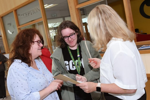 Pupils and staff at St. Cecilia's College as the GCSE results were announced on Thursday.