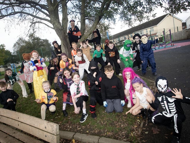 Mrs. O'Donnell and her P5 class at Greenhaw Primary School on Friday. (Photos: Jim McCafferty Photography) : .