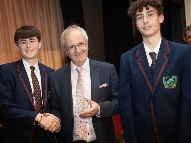 Mr. John Harkin, Principal, pictured with some of the awards winners on Thursday last.