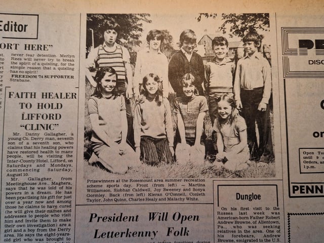 The caption reads: "Prize winners at the Rosemount area summer recreation scheme sports day."