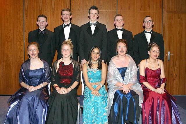 From left (seated), Lauren Rutherford, Lucy Quinn, Sona Sharma, Emma Quigley and Roisin Doherty. Back row, Ian Mills, Angus Mayne, David Duffy, Kevin Healy and Gavin Daly. (0402T13).