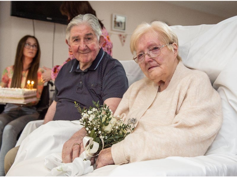 Charlie and Molly Campbell renewing their wedding vows at home with their family on Molly's 90th birthday earlier this year.