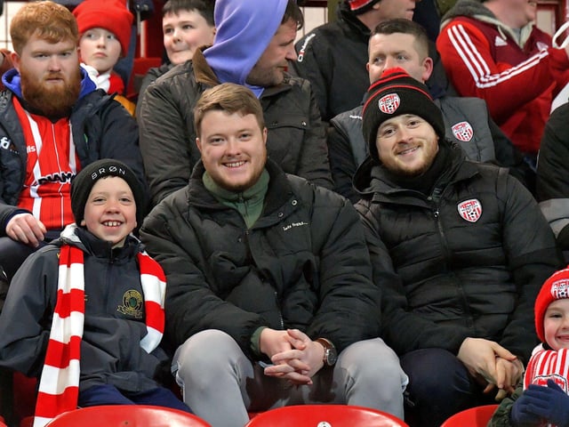 Derry City fans at the Ryan McBride Brandywell Stadium for the game against Dundalk on Friday evening last. Photo: George Sweeney. DER2310GS – 047