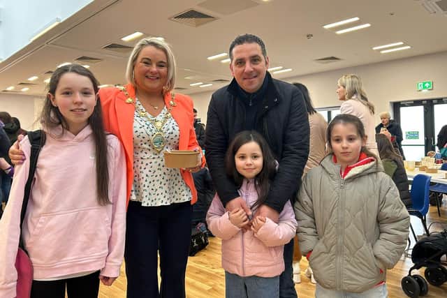 Mayor of Derry and Strabane, Councillor Sandra Duffy, pictured with the Jackson family at the Waterside Shared Village at the weekend