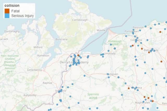 Thirty-six people per 100,000 were killed or seriously injured in road traffic collisions in Derry and Strabane last year – the lowest rate of death and injury in the North.