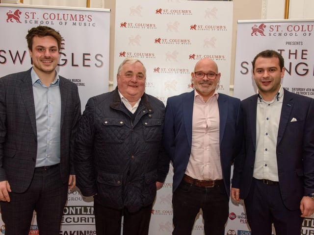 Louis Fields and Nicky Morton, founders of St.Columb’s School of Music pictured with Howard Gillespie and Toby Davies from Tinity Music as they hosted the School’s annual Gala concert in St.Columb’s Hall headlined by the Swingles, Picture Martin McKeown.