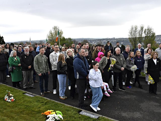 Some of the attendance at the commemoration of the 109th anniversary of the Easter Rising, in the City Cemetery, on Sunday afternoon. Photo: George Sweeney